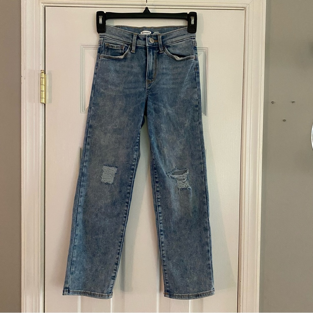 Old Navy Girls Straight Leg Medium Light Wash Acid Wash Jeans Size 10 Adjustable